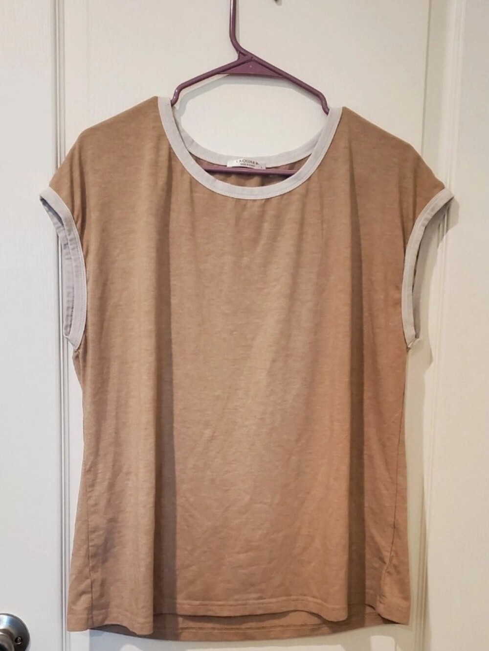 Taupe Short-Sleeve Crewneck Tee with White Trim